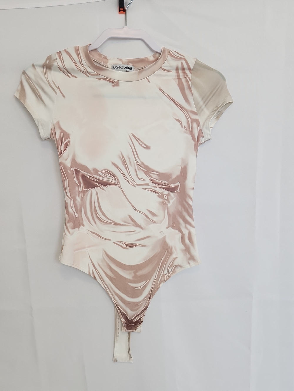 Beige Marble-Print Short Sleeve Bodysuit